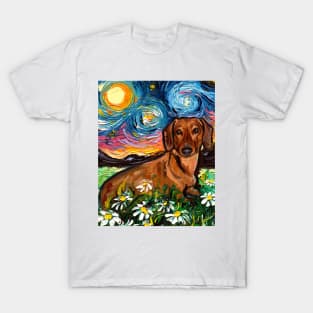 Brown Shorthair Dachshund Night 2 T-Shirt